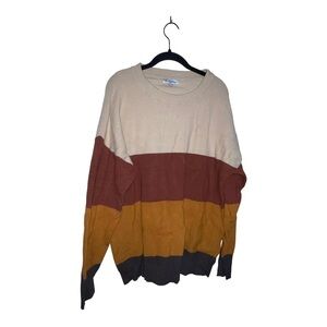 NEW POLAGRAM Brown Tan Color Block Striped Oversized Pullover Sweater XL